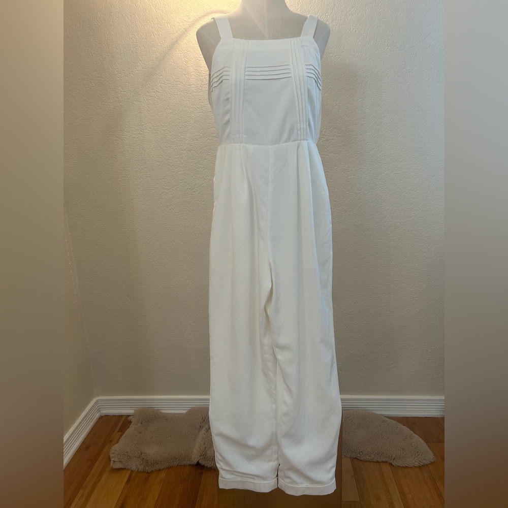Sancia- White Wide Leg Square Neck Tie Waist Jumpsuit